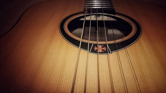 Close-up of an acoustic guitar
