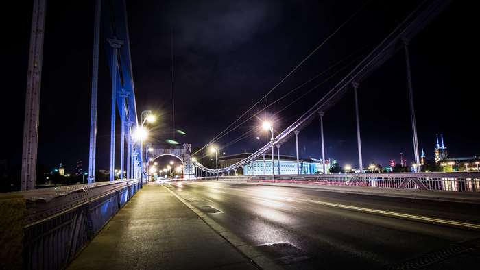 Most Grunwaldzki bridge at night in Wroclaw