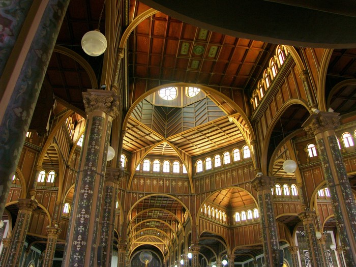Interior of a wooden church in Costa Rica