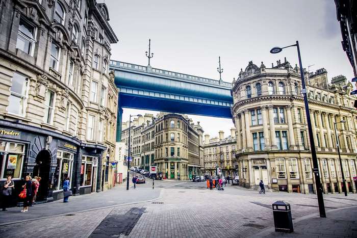 Tyne Bridge over Newcastle city center street