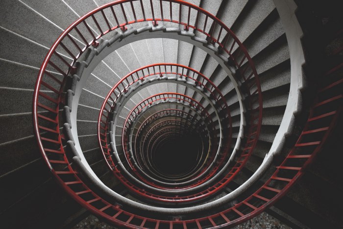 Spiral Staircase with Red Railings