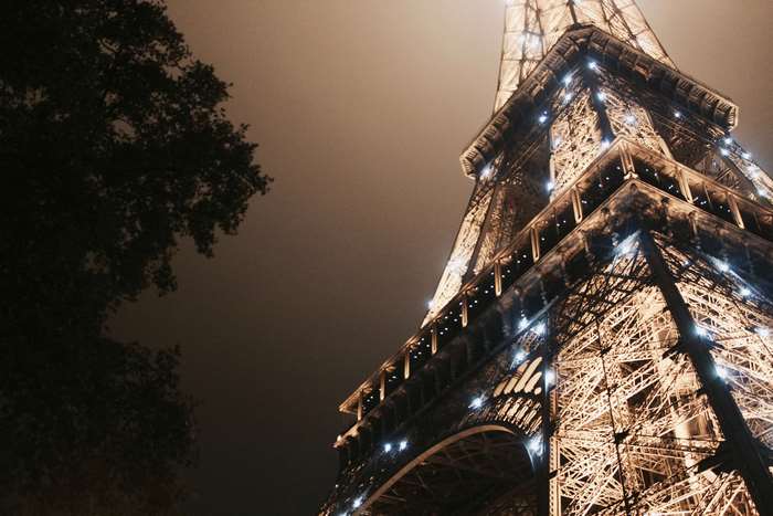 Eiffel Tower at Night with Lights