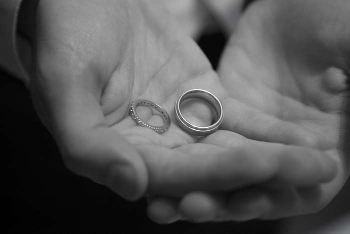 Wedding bands in hands 4K
