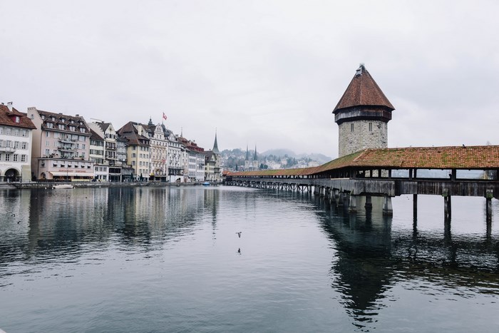 Chapel Bridge and Water Tower in Lucerne, Switzerland