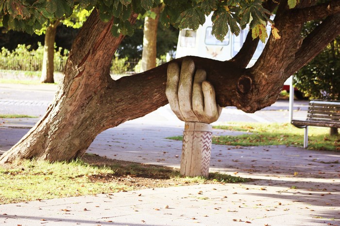Creative Tree Sculpture Holding Branch in Park