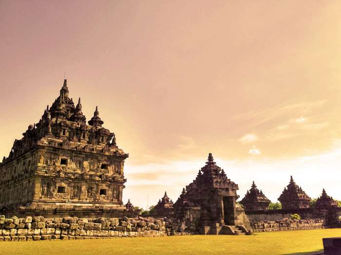 Ancient Hindu temple complex at sunset