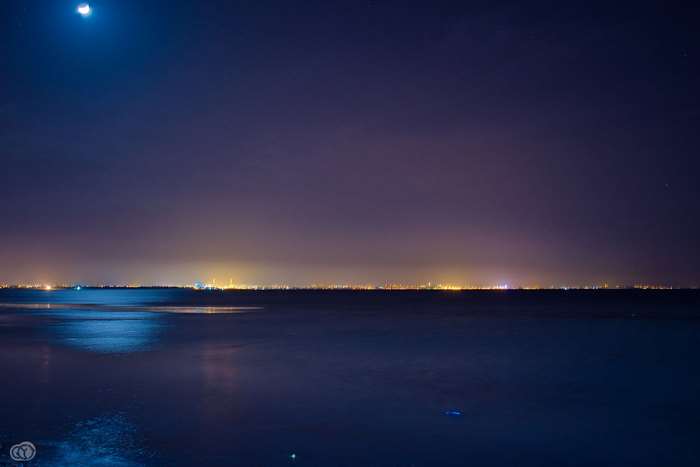 Night view of Monastir coastline with moon