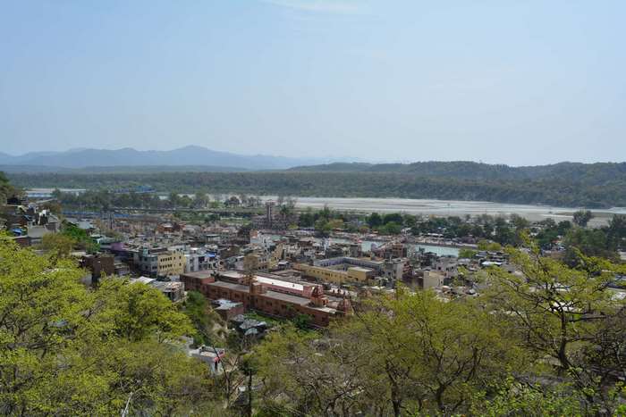 Haridwar cityscape with river and mountains