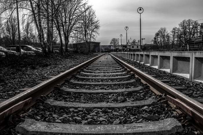 Railroad tracks leading into the distance