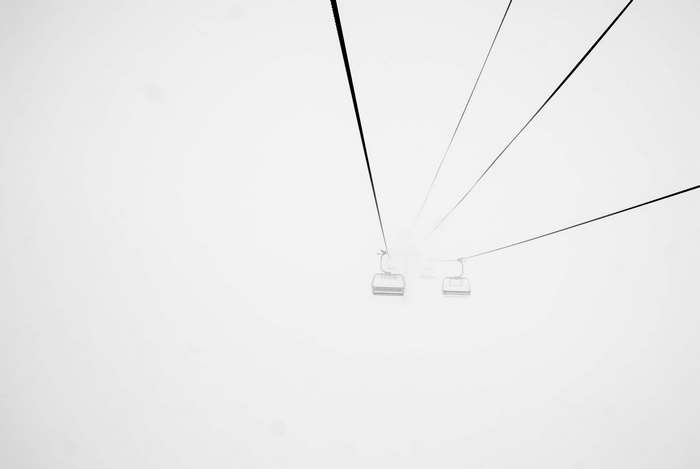 Ski lift in fog