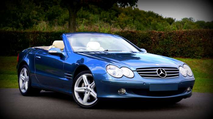 Blue Mercedes-Benz SL500 Convertible Sports Car 4K