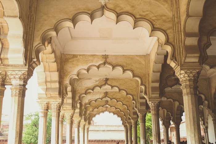 Architectural arches and pillars in a historical building