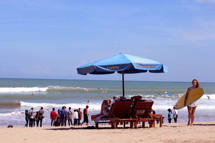 People on Kuta Beach, Bali with Surfboards