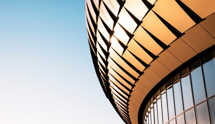Modern building facade with geometric panels