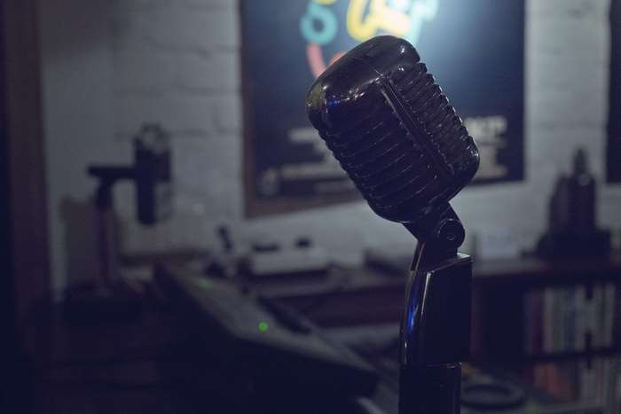 Vintage microphone in a recording studio