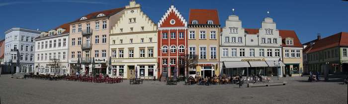 Panoramic view of buildings in a European city square