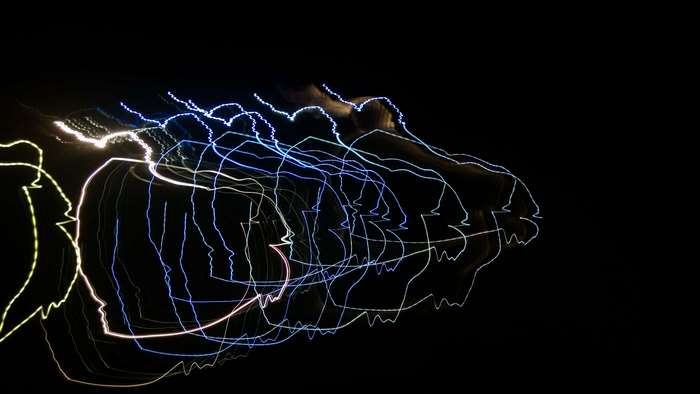 Light painting of abstract shapes and lines at night