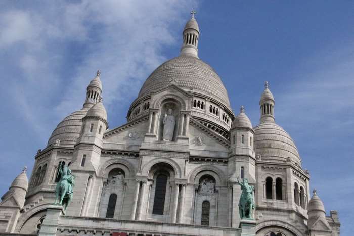 Sacr-Coeur Basilica with Domes and Statues in Paris