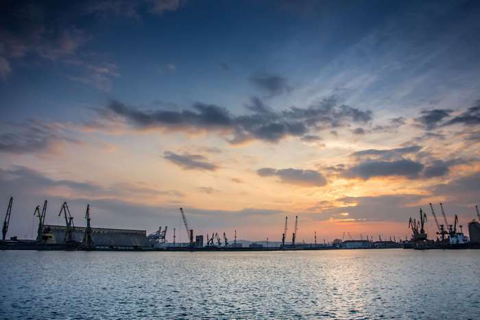 Port of Burgas at sunset, Bulgaria