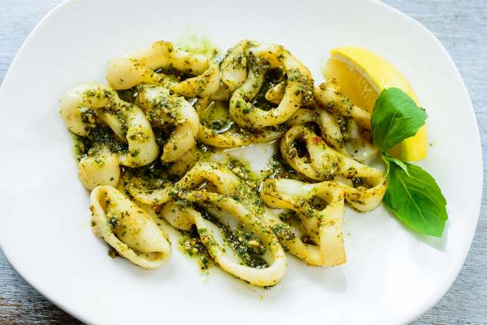 Grilled Calamari with Pesto and Lemon