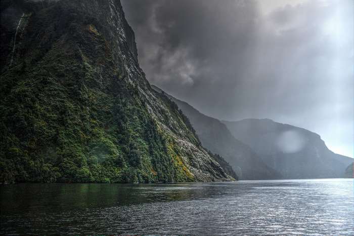 Doubtful Sound, New Zealand Landscape with Sunbeams