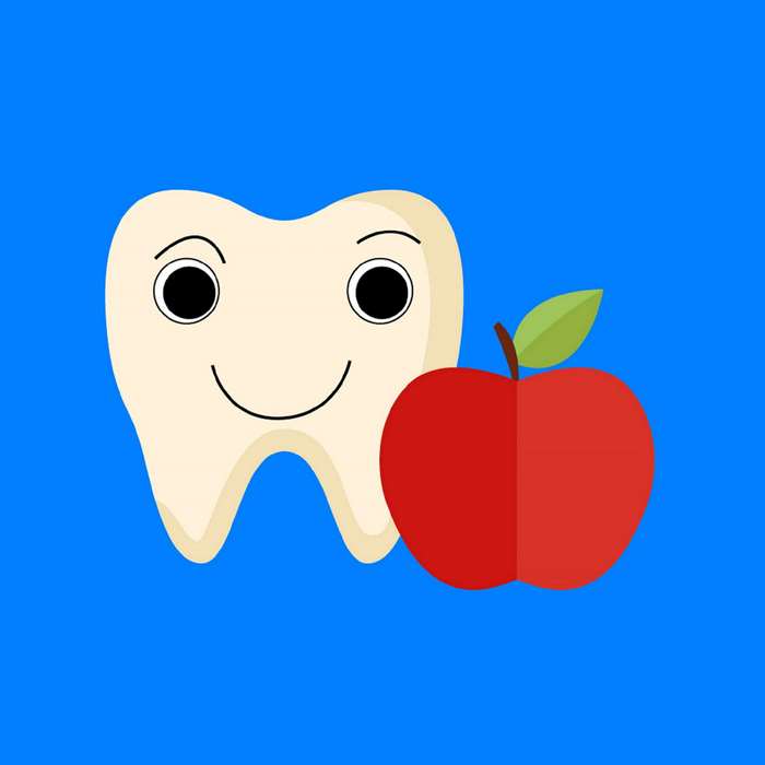 Happy Tooth with Red Apple