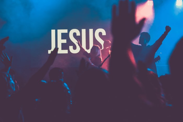 Jesus worship concert with crowd and smoke