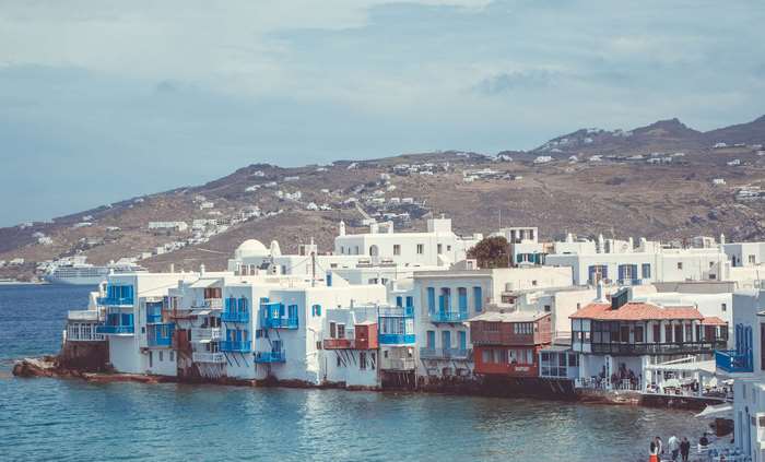 Mykonos waterfront architecture and seascape 4K