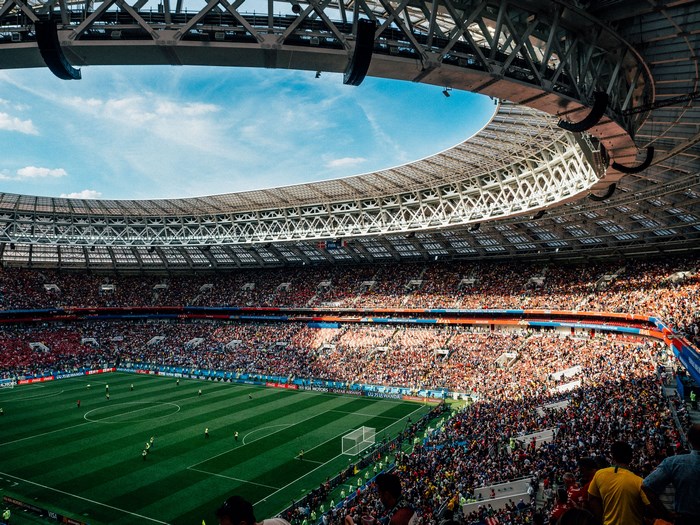 Soccer stadium filled with cheering fans