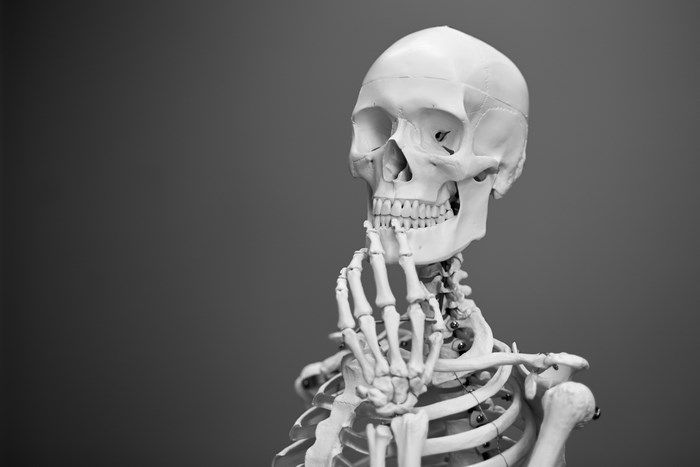 Contemplative Black and White Skeletal Face