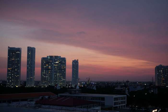 Saigon city skyline at sunset, Vietnam 4K