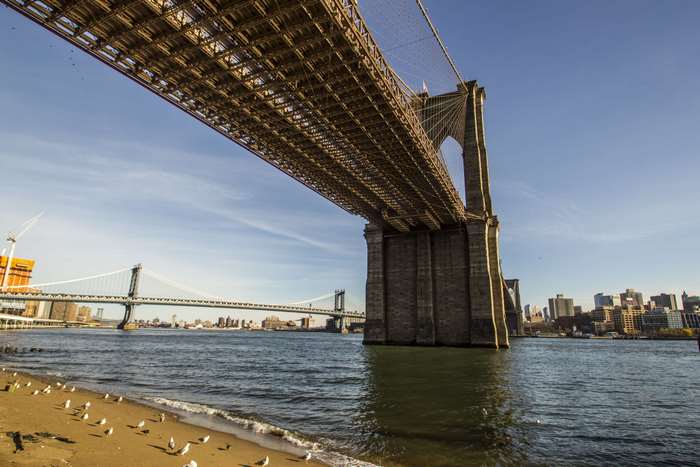 Brooklyn Bridge and Manhattan Skyline over Water
