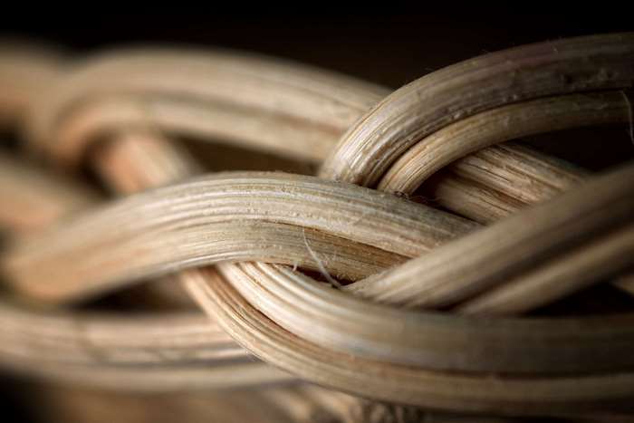 Close-up of woven rattan basket texture