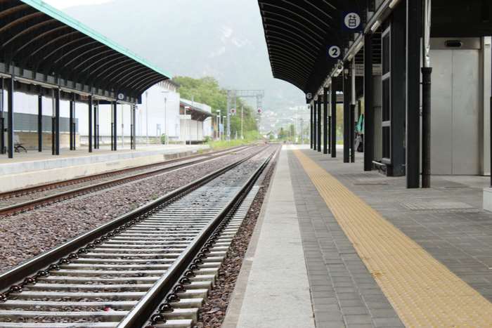 Train station tracks in Trentino, Italy 4K