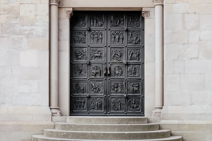Intricate Decorated Stone Entrance Door with Steps