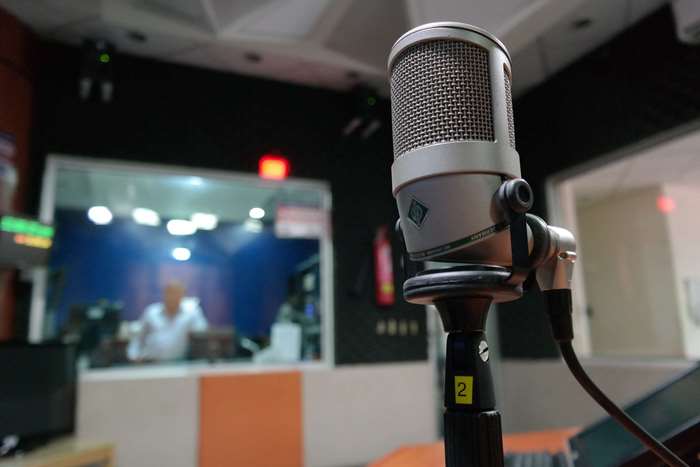 Microphone in a recording studio
