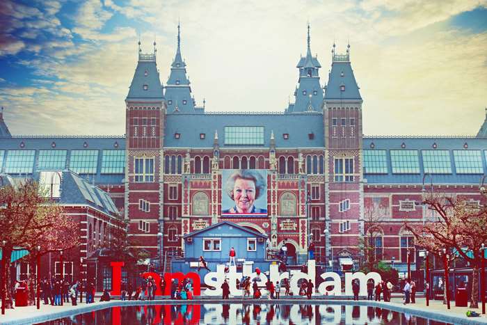I amsterdam sign in front of Rijksmuseum, Amsterdam 4K