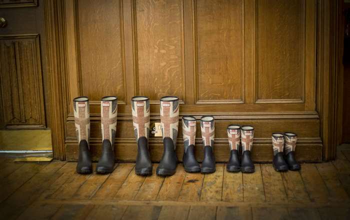 Hunter wellington boots with Union Jack pattern