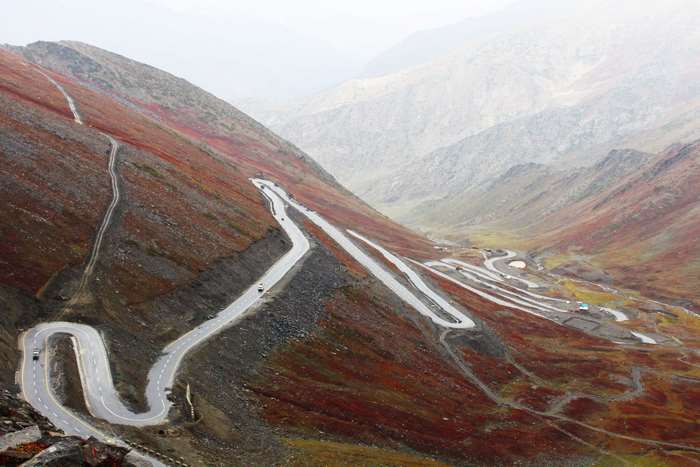 Zigzag mountain highway in rocky mountains, Pakistan