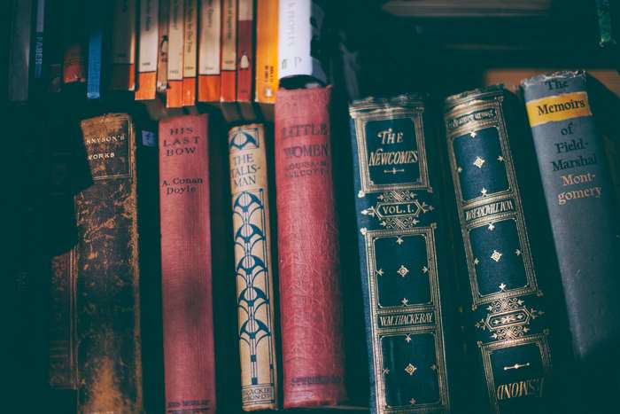 Collection of antique books on a shelf
