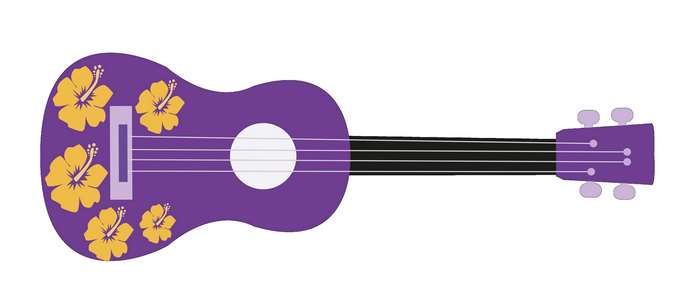 Purple ukulele with yellow hibiscus flowers