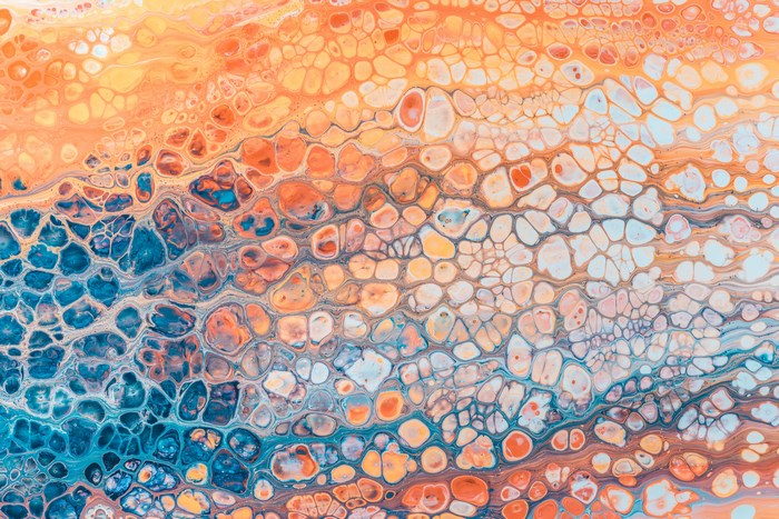 Abstract colorful cellular pattern with blue and orange tones