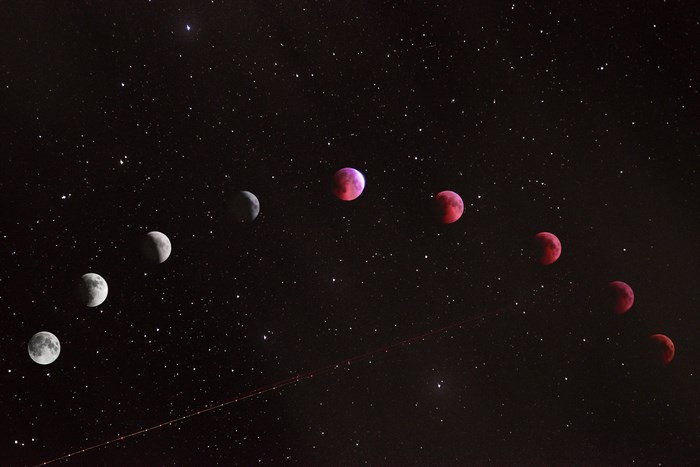 Sequence of Lunar Eclipse Phases Over Tehran Night Sky