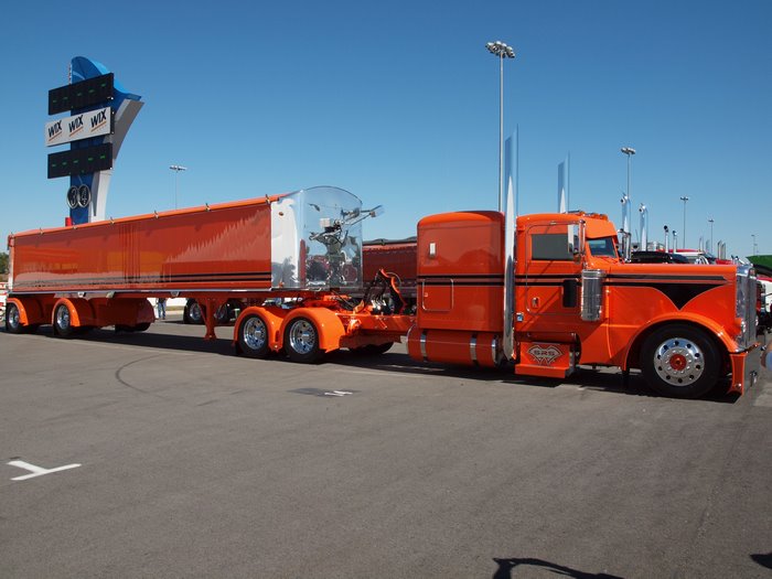 Orange Peterbilt Truck with Trailer