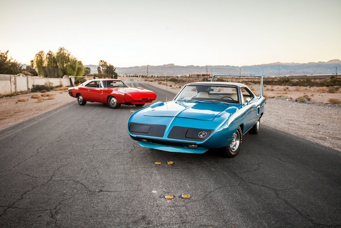 Two Dodge Daytona Superbirds on a road