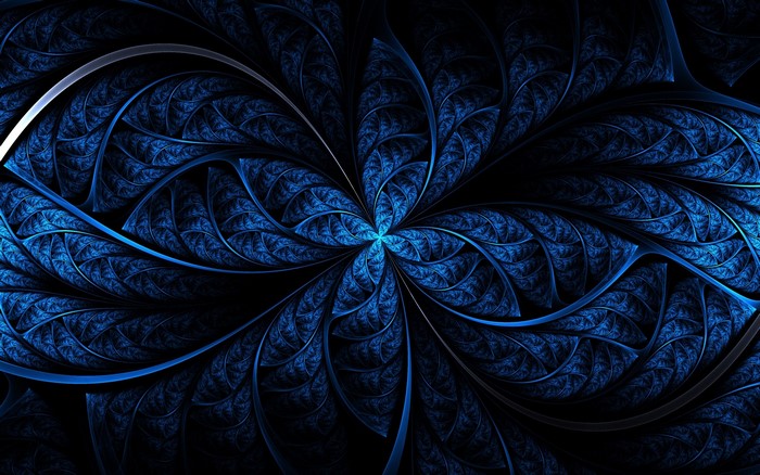 Abstract blue fractal pattern with dark background