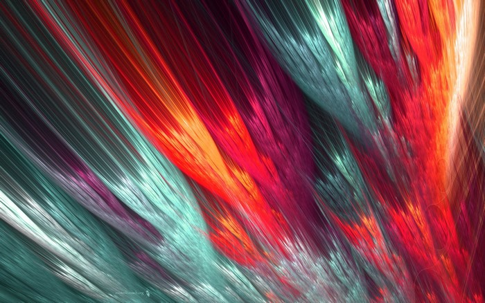 Abstract fractal art with red, teal, and purple streaks