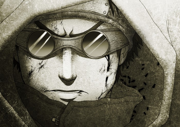 Aburame Shino from Naruto wearing goggles and hood