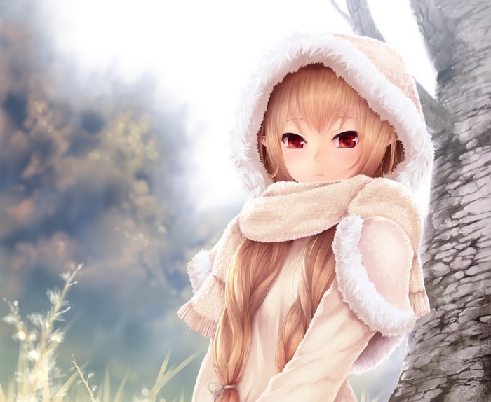 Anime girl in winter clothes