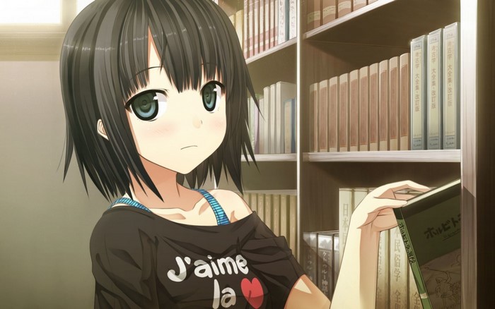 Anime Girl Reading Book in Cozy Library